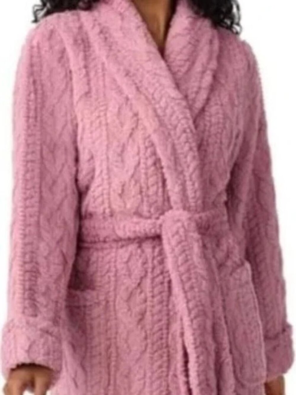 Room Service Women's Plus Size 3X Pink Cozy Cable Knit Soft Wrap Robe NWT